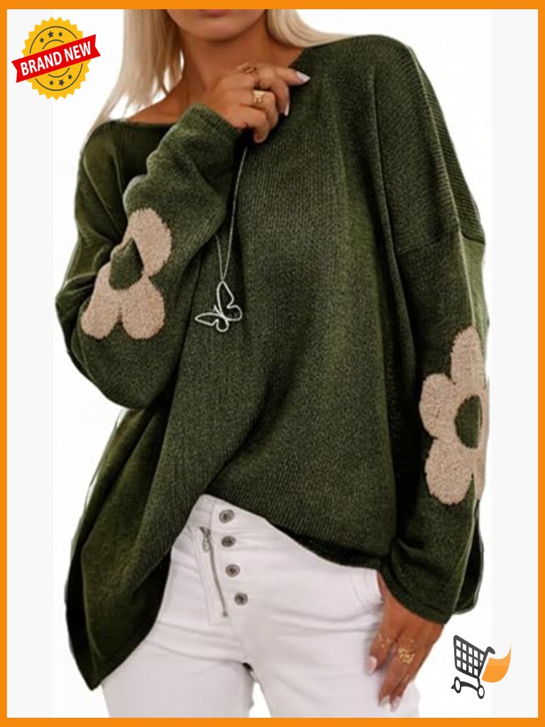 Plus Size Floral Knit Pullover Oversized Long Sleeve Sweater